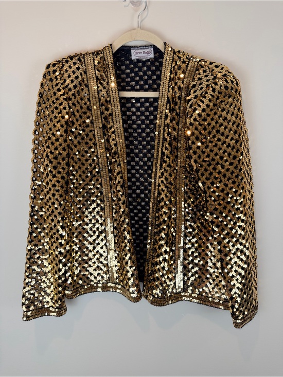 Three flags Jackets & Blazers - Vintage Three Flags Gold Sequin Open-Front Jacket Size Medium